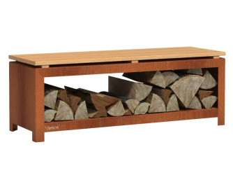 Cortenový dřevník / lavice 120 x 40 x 43 cm